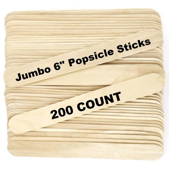 200 Count Jumbo Popsicle Sticks 6" Craft School Art Supplies Wooden Ice Cream - Picture 1 of 11